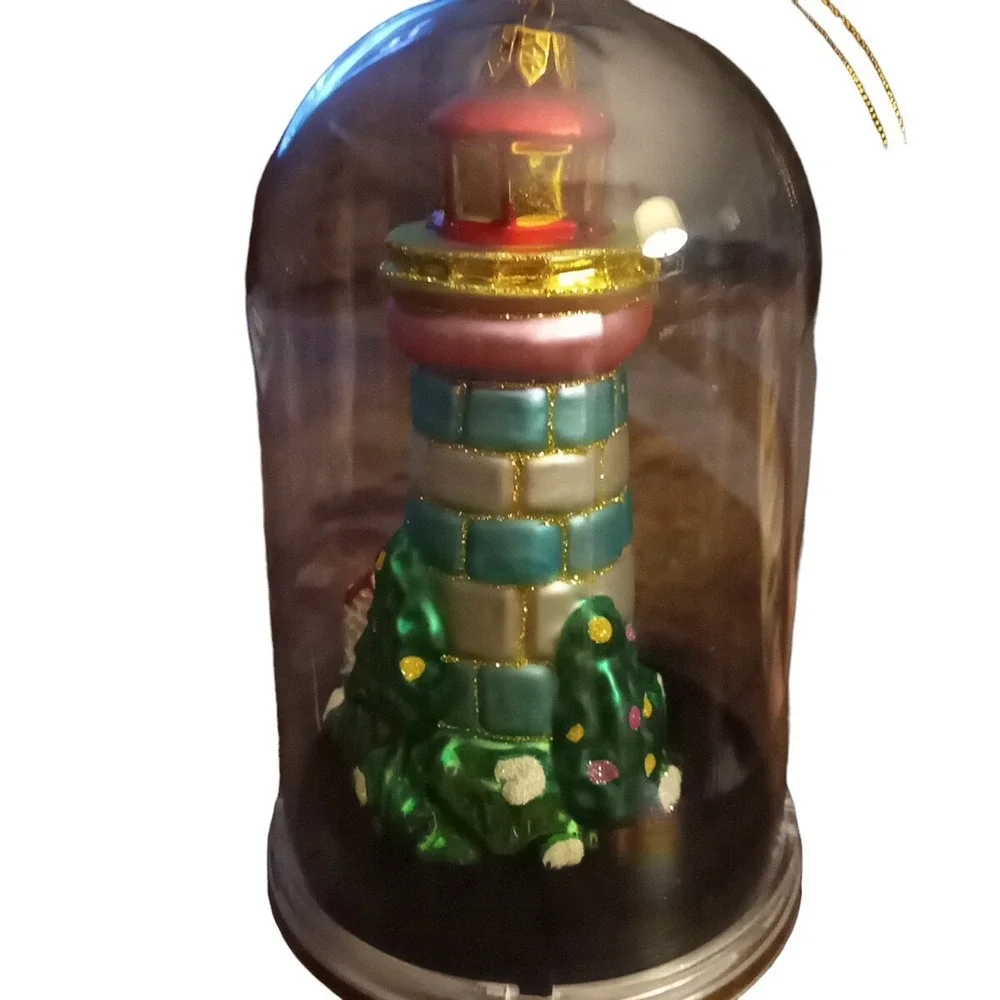 Unique Treasures Collection Mouth Blown Laquer Handpainted Lighthouse Ornament